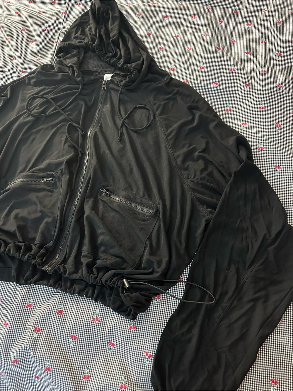 Fashion Nova Black Hooded Zip Sheer Mesh Windbreaker Jacket